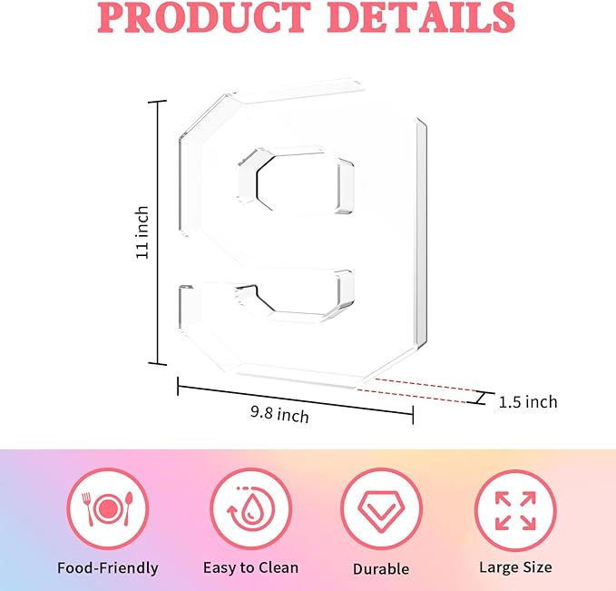 11" Acrylic Number Charcuterie Tray, Fillable Number Charcuterie Box for food, Reusable Serving Cake Candy Dish Display Tray for Birthday Anniversary Party Decoration (Square Number 9)