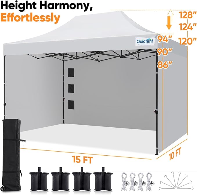 Quictent 10x15 Heavy Duty Pop up Canopy Tent with 3 Removable Sidewalls, Commercial Grade Instant Shelter with Wheeled Bag for Outdoor, Parties, Markets, 600D PU Coated UPF 50+ Sun Shield
