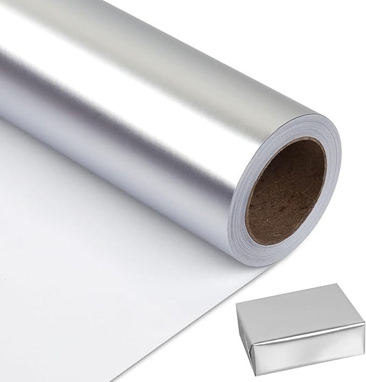 NESCCI Matte Metal Silvery Wrapping Paper, Solid Color Paper,Gift Wrapping Paper,Perfect for Wedding,Valentine's Day,Birthday, Christmas,Baby Shower,DIY Bouquet (17 Inches X 32.8 Feet)