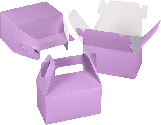 XAGLVV 24 Pack Purple Paper Gable Boxes with Handles,Treat Goodie Party Favor Gift Box for Wedding, Birthday, Baby Shower, Graduation Decoration Supplies