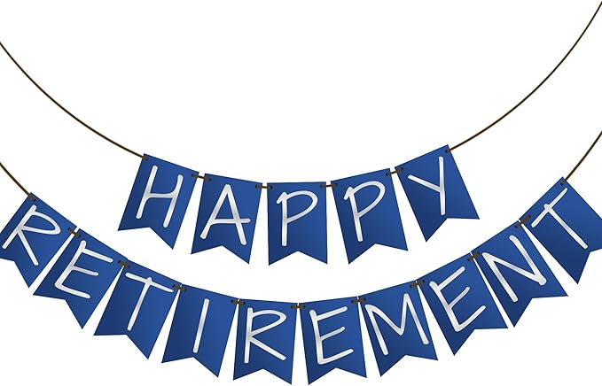 Retirement Party Decoration - Happy Retirement Blue & Silver Banner For Coworks Women Men - Wall Hanging Decor for Outdoor Mantle Fireplace - Farewell Party Supplies & Decor Banner for Home Office-A04