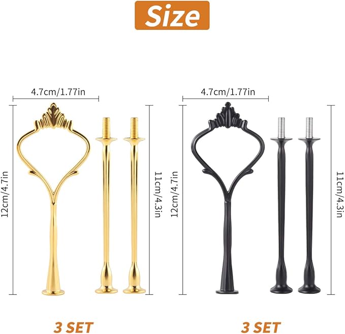 MSDADA 6 Piece Tiered Cake Stand Hardware Kit - 3-Tier Crown Mold Fittings for Wedding & Party Dessert Displays - Resin Cupcake Holder for Serving Platters (Gold & Black, M)