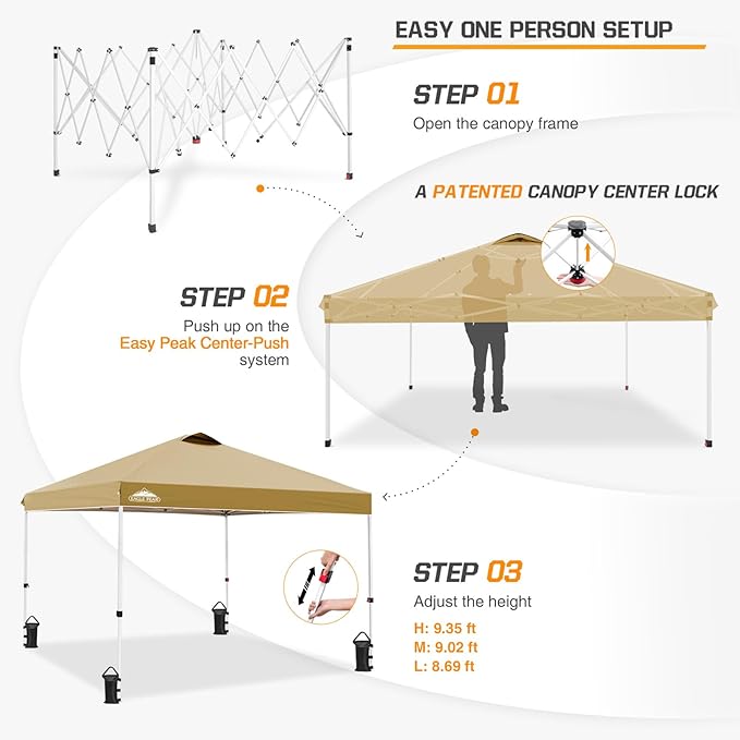 EAGLE PEAK Pop Up Canopy Tent with Wheeled Carry Bag, 8 Stakes, 4 Ropes, 4 Weight Bags, Easy Set Up Tent Canopy, 10x10 ft, 100sqft of Shade, Beige