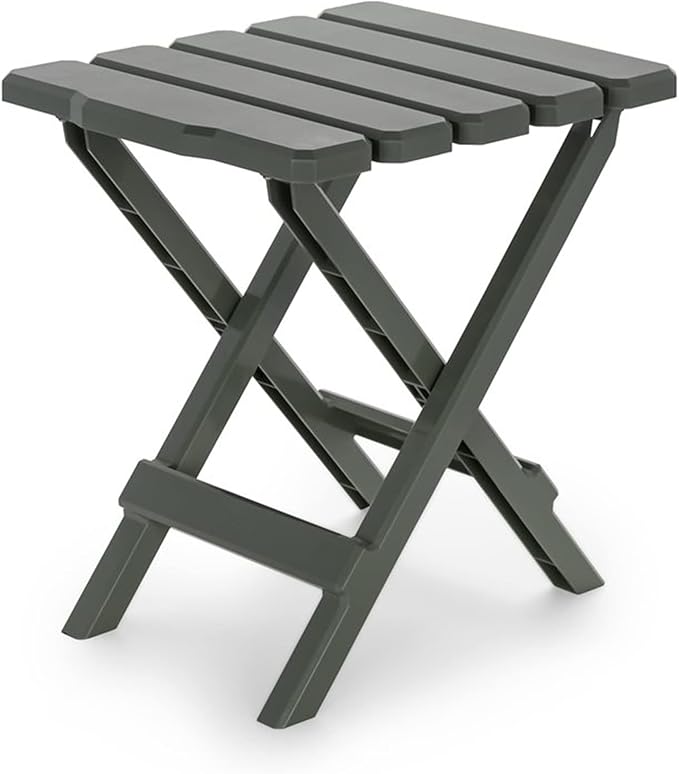 Camco Adirondack Portable Outdoor Camping Small Weatherproof Rustproof Durable Plastic Folding Side Table for Indoor and Outdoor Use, Sage (2 Pack)