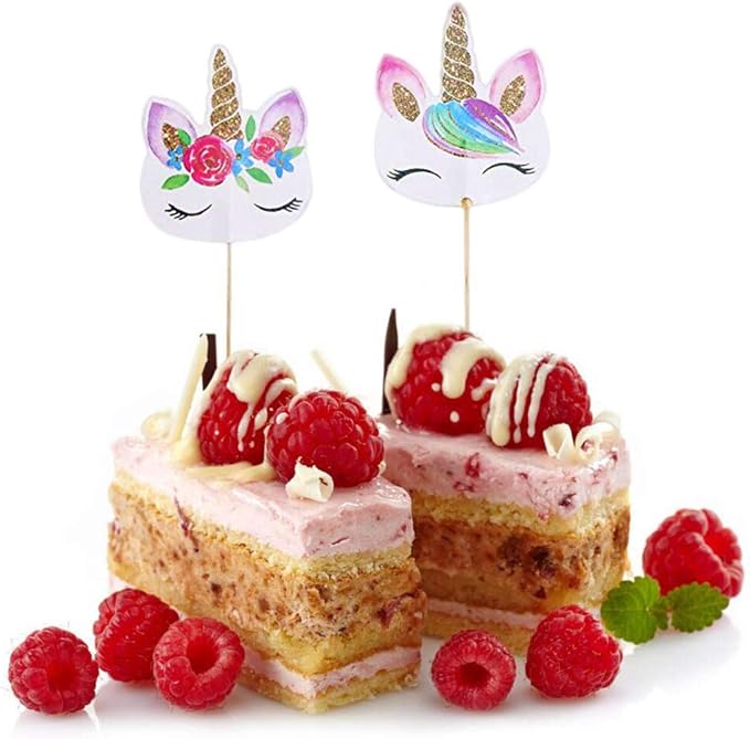 CCINEE 48pcs Rainbow Unicorn Cupcake Toppers Picks Double-Sided Paper Unicorn Cake Toppers for Birthday Party Dessert Decoration