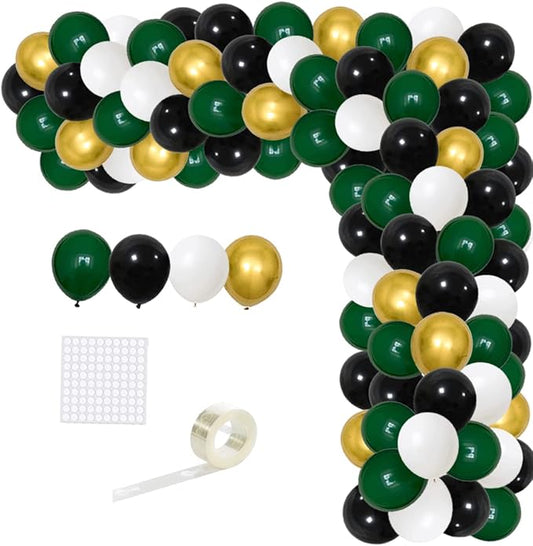 Dark Green Gold Black Balloon Garland Arch, Emerald Green Black Gold White Balloons for Camo Birthday Wildland Baby Shower Class of 2026 Graduation Party Decorations
