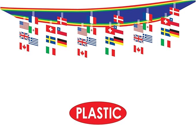 Beistle International Flag Ceiling Décor, Hanging Banner with World Flags, Global Party Decorations for Cultural Events Multicultural Festivals and International Celebrations, 12” x 12’