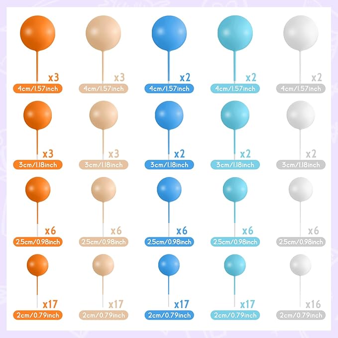 138 Pcs Balls Cake Topper Decorations Balloon Cupcake Toppers Foam Multisize Cake Topper Balls for Birthday Party Wedding Anniversary(Bright Colors)