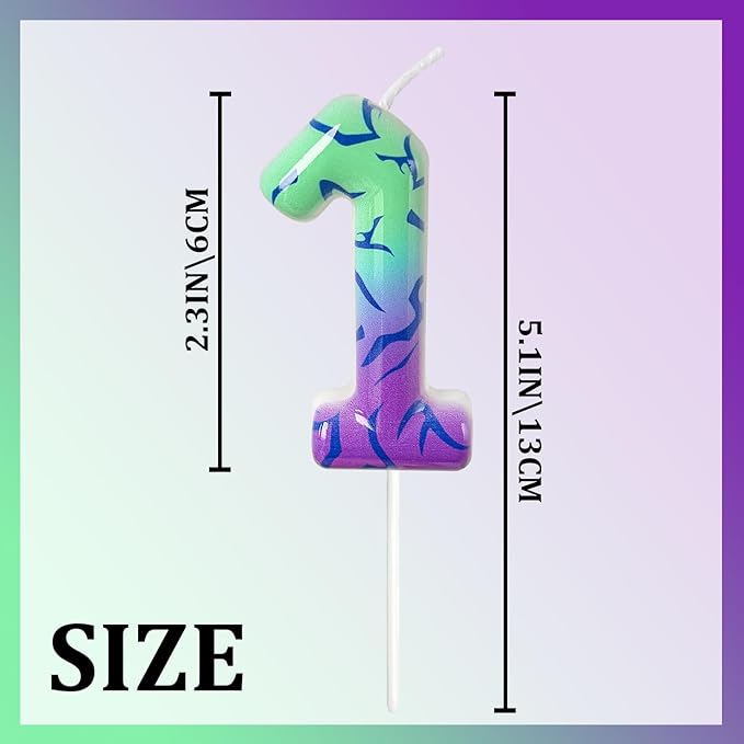 Number 1 Birthday Candle for Cake – Purple Green Gradient Number Candle with Mystic Rune Pattern, Decorative Cake Topper for Anniversary & Celebration