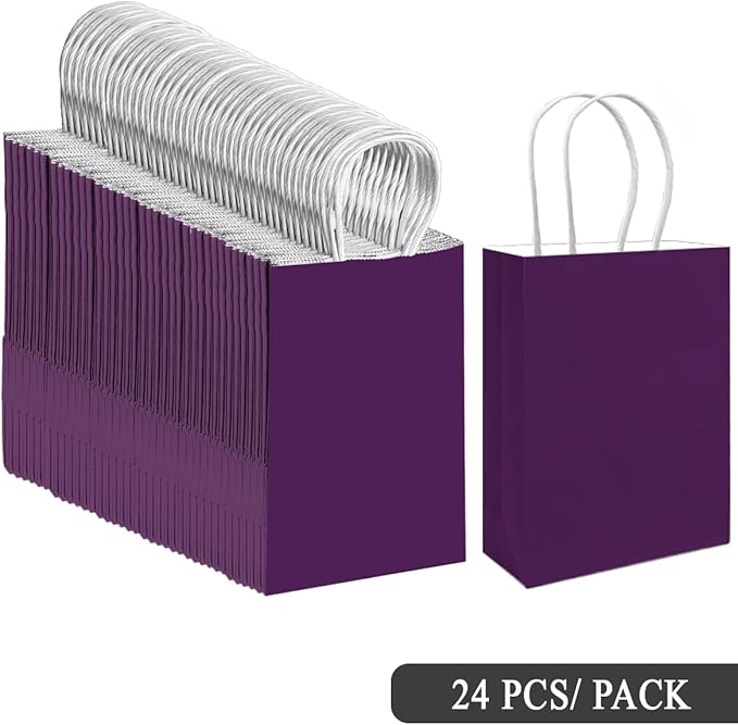 qiqee 24PCS Small Gift Bag with Handles Bulk 8.3"x6"x3" Gift Bags Cardamom Purple Bags Multiple Uses (Small Size)