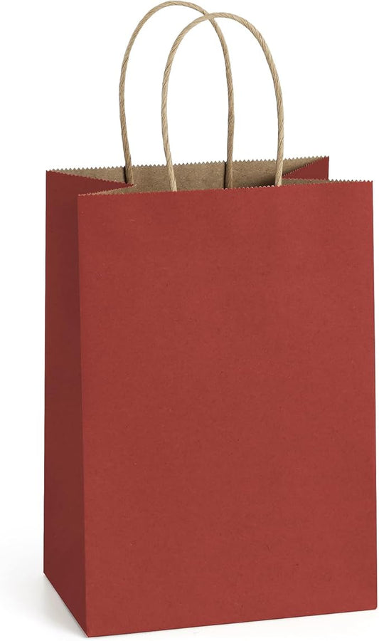 BagDream Small Gift Bags 25Pcs 5.25x3x8 Red Paper Bags with Handles, Kraft Paper Sacks for Small Gifts, Birthday, Wedding Party Favor, Christmas Valentine‘s Day