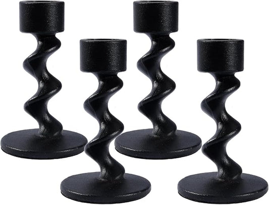 4PCS Matte Black Spiral Iron Taper Candlestick Holders – Stylish Table Centerpieces for Wedding, Anniversary, Party & Home Decor, Durable Gift with Anti-Slip Design