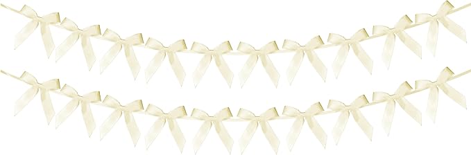 2pcs Light Yellow Bow Garland Banner - 8.3 Feet Coquette Ribbon Bow Decorations for Baby Shower, Birthday Party, Bridal Shower Decor (Yellow)
