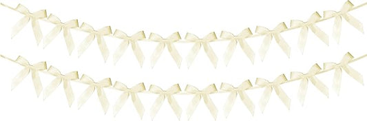 2pcs Light Yellow Bow Garland Banner - 8.3 Feet Coquette Ribbon Bow Decorations for Baby Shower, Birthday Party, Bridal Shower Decor (Yellow)