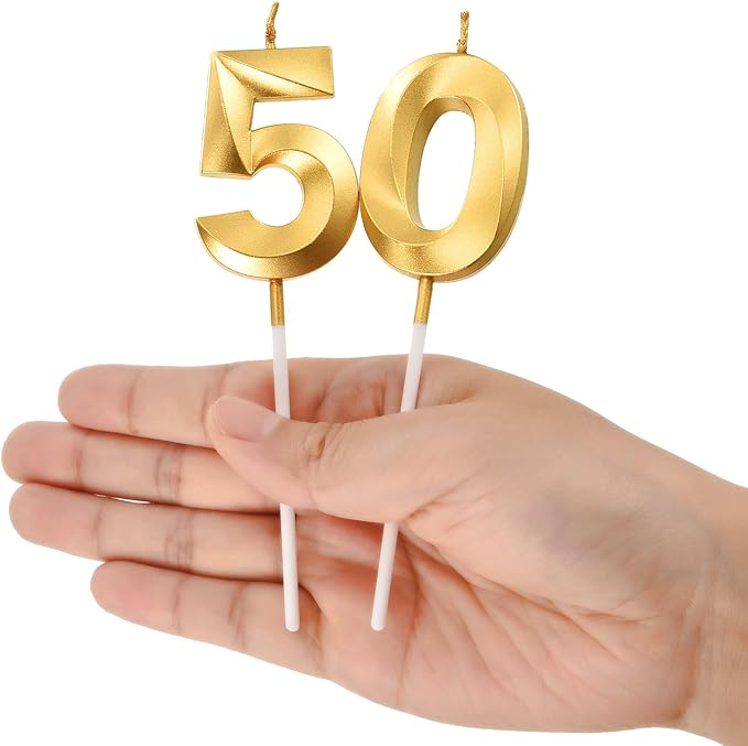 BBTO 50th & 5th Birthday Candles Number Candles Cake Topper Decoration for Birthday Wedding Anniversary Celebration Supplies(Gold)