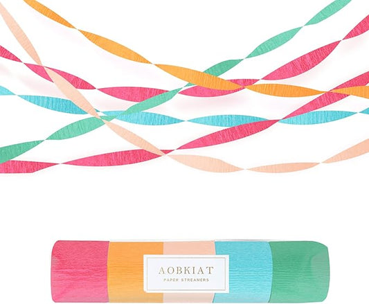 AOBKIAT 5 Rolls Rainbow Party Streamers Crepe Paper,Candyland Party Decorations for Christmas,Birthday,Wedding,Bachelorette,Bridal/Baby Shower,Hanging Candyland Backdrop Decoration