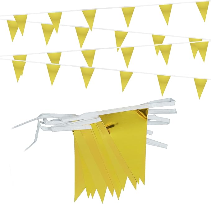 GREATRIL Decorative Pennant Banner Flags, Party Decoration, 48 Small Flags (Gold)