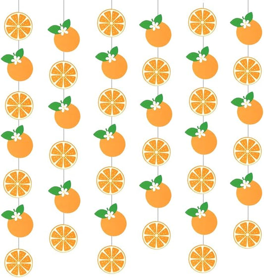 Orange Garlands Oragne Birthday Party Decorations 8PCS Citrus Slice Hanging Paper Garlands Banner Tangerine Theme Cutouts Ceiling Decor for Little Cutie Orange Baby Shower Wall Supplies