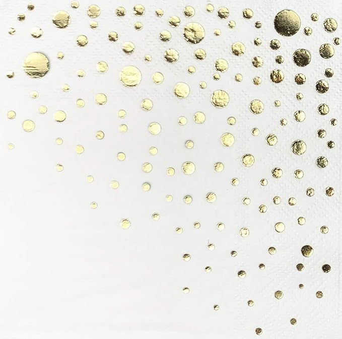 Stylish Gold Cocktail Napkins, 100 3Ply White and Gold Napkins, Disposable Party Napkins, 5x5 Inch Wedding Cocktail Napkins, Paper Cocktail Napkins, Bridal Shower Napkins, or Beverage Napkins