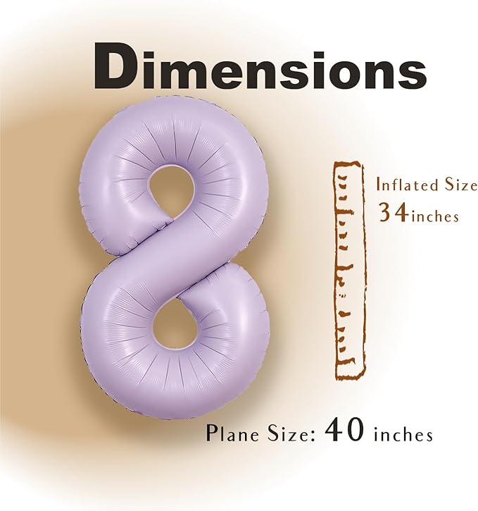 SUWEN 40 Inch Light Purple Large 8 Balloon Number Big Foil Helium Lavender Number Balloons Huge Mylar 0-9 Giant Jumbo Happy 8th Birthday Party Anniversary Decorations