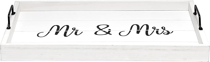 Elegant Designs HG2000-WMM Decorative Wood Serving Tray w/Handles, 15.50" x 12", Mr. & Mrs.