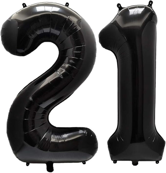 AULE 40 Inch Jumbo Black Foil Mylar Number Balloons for Men Women 21st Birthday Party Decorations 21 Years Old Anniversary Party Supplies