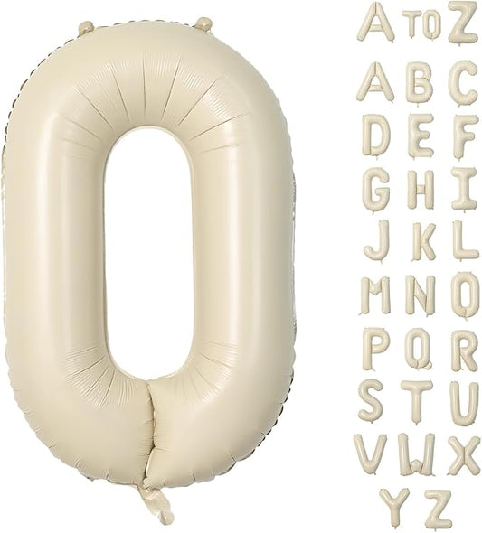Biapian 40 Inch Letter O Balloons, Giant Cream O Foil Balloon, Big Single Alphabet A-Z Balloons, Beige Large Aluminum O Balloons Helium for Birthday, Baby Shower, Wedding, Anniversary Party Decoration