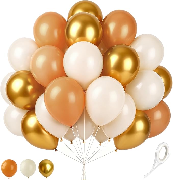 Gold and White Balloons 60 Pcs 12 Inch Latex Balloons Sand White and Golden Balloon with 1 Ribbon, for Birthday Wedding Bridal Shower Party Decorations