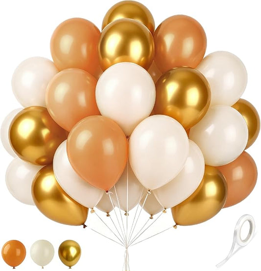Gold and White Balloons 60 Pcs 12 Inch Latex Balloons Sand White and Golden Balloon with 1 Ribbon, for Birthday Wedding Bridal Shower Party Decorations
