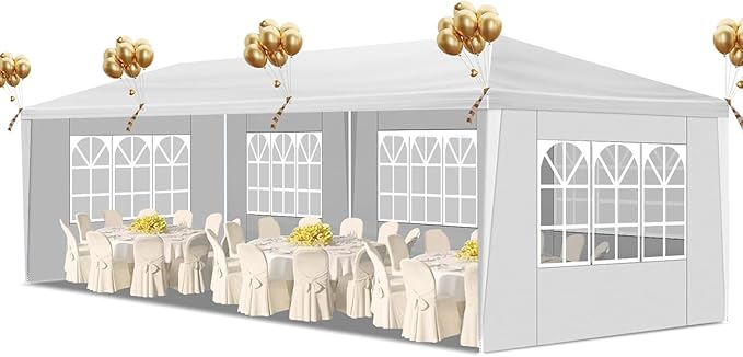 10x30 FT Heavy Duty Party Tent, Outdoor Wedding Canopy Tents with Removable Sidewalls, for Parties, Canopy Event Tent Waterproof Gazebo Shelter for Birthday Parties, Weddings, BBQs & Events (5 Sides)