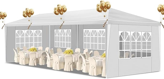10x30 FT Heavy Duty Party Tent, Outdoor Wedding Canopy Tents with Removable Sidewalls, for Parties, Canopy Event Tent Waterproof Gazebo Shelter for Birthday Parties, Weddings, BBQs & Events (5 Sides)