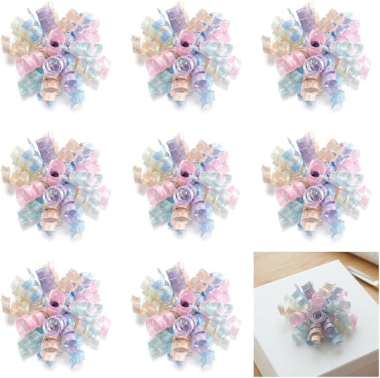 Pastel Curly Ribbon Bows 5 inch, 8 Counts | Gift Wrapping Bows for Hair, Baskets & Wreaths | Premade Bows for Easter, Graduation Day & Birthdays | Pink Craft Bows, Lazos para Regalos