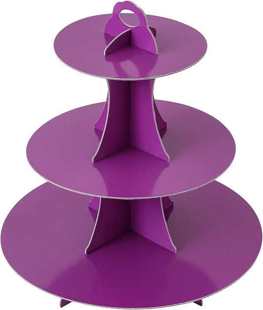 Soleebee 3-Tier Round Cupcake Stand, Cardboard Cupcake Tower, Dessert Cup Cake Stand Tower for Birthday Wedding Party Decoration, Cupcake Tier Stand 1 Set (Purple)