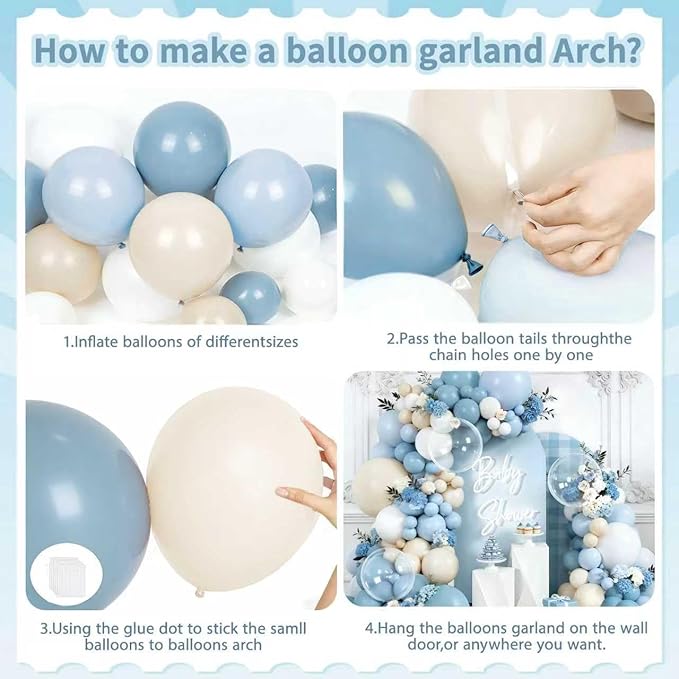 Dusty Blue Balloons Arch Garland Kit, Baby Blue and Sand White Light Blue Balloons for Birthday Gender Reveal Graduation Bachelorette Party Decorations