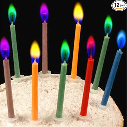 Happy Birthday Cake Candles,Birthday Candle Fun Colorful Candle Holders Included, for Birthday Cakes to Make it a Magical Celebration (Colorful, 12)