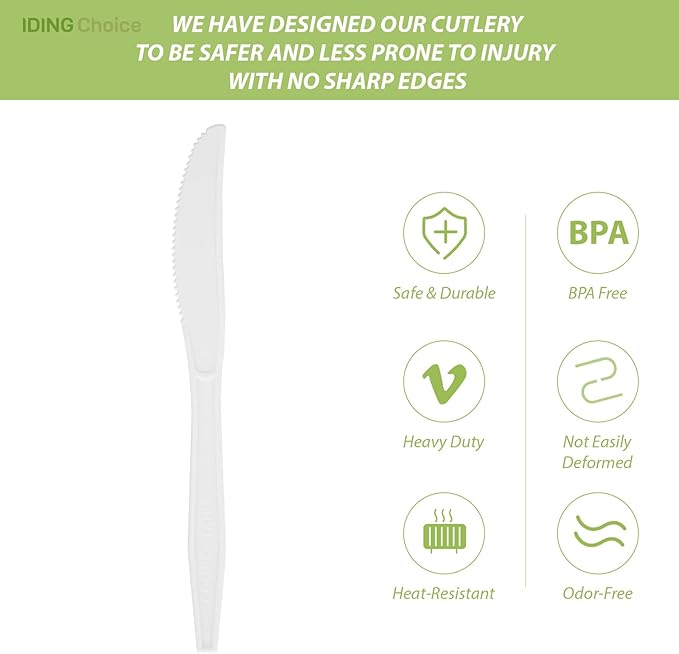 heavy duty 200 knives, 100% Compostable disposable utensils, Eco Friendly Silverware for Party, Wedding, Office, BBQ, Picnic
