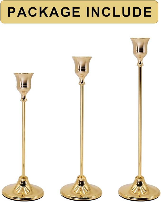 Candlestick Holders 3PCS, Metal Taper Candle Holder, Gold Vintage Candle Holders for Pillar Candles, Table Mantel Wedding Festive Decor Party Party Decor Christmas Decorations
