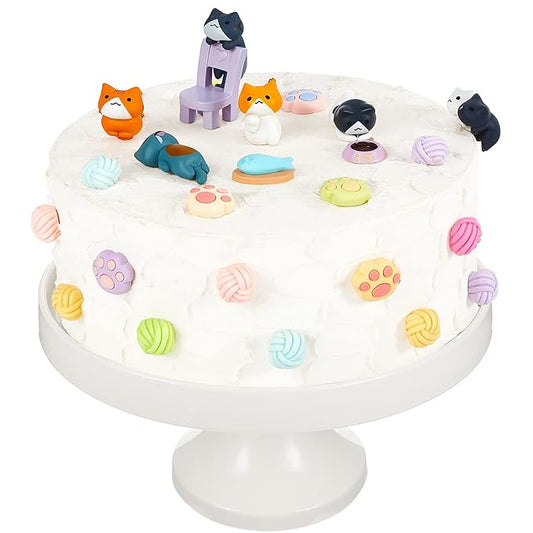 26 Pcs Cat Cake Topper Cute Figurines Happy Birthday Paw Cake Toppers Party Decoration Mini Set for Birthday Party Garden Home Shower Supplies(Vivid Cat)