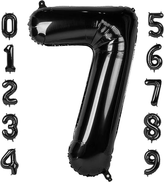 7 Balloon Number 40 Inch 67 Birthday Decorations, Black Seven Birthday Decor, 7 17 27 70 Year Old Balloon Number for Engagement, Wedding, Graduations