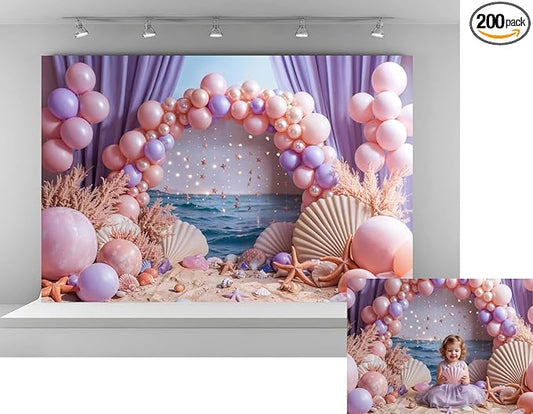 Kate 7x5ft Happy Birthday Party Backdrops for Photography Colorful Balloons Background Hawaii Sand Starfish Shell Backgrounds Bridal Baby Shower Portrait Studio Backdrop