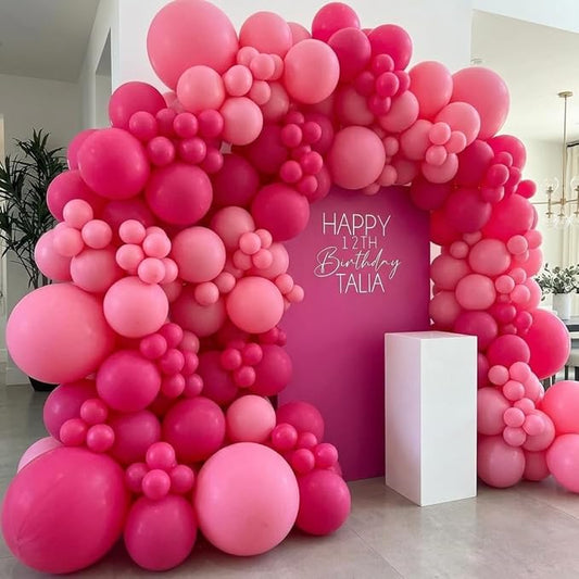 Pink Balloon Arch Kit - 154Pcs 5 10 12 18 inch Hot Pink and Pink Balloon Garland Kit for Wedding Girls Birthday Princess Theme Valentines Day Bridal Baby Shower Engagement Party Decorations