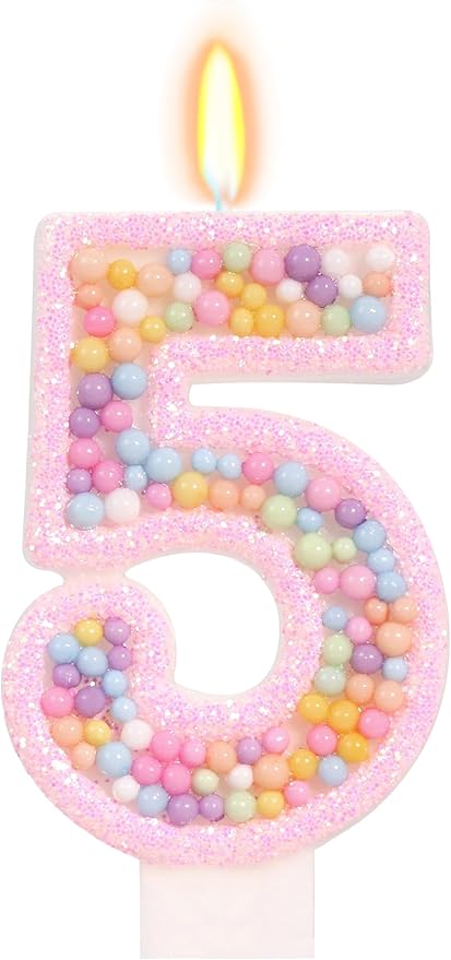 Birthday Candles for Girls - Number 5 Candle, Colorful Macaron Candles, 5 Cake Topper Cake Decorations, 5th Birthday Decorations Girl, Theme Birthday Party Supplies (Pink)