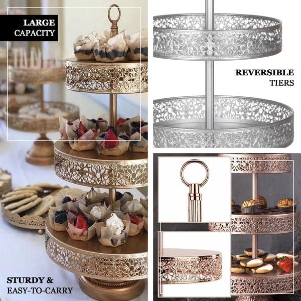 Efavormart 23" Black Metal Reversible Tiered Cupcake Stand, 3 Tier Dessert Stand Cupcake Holder, Display Stand