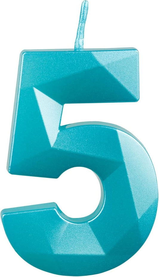 Number 5 Candles,5th Birthday Candles,Teal Blue Happy Birthday Candle for Cake,3D Design Cake Topper Decorations for Girl Women Pet Birthday Party Wedding Anniversary Celebration Supplies