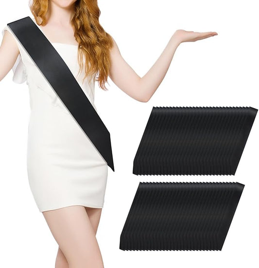 60 Pcs Satin Sash Party Favors - Black Plain Sash Bridal Shower Decorations - Sashes For Birthday, Wedding, Graduation, DIY, Beauty Pageant, Hen Party, Homecoming