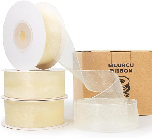 Ivory Organza Ribbon - 1 Inch x 75 Yds, Clear Ivory Chiffon Tulle for Gift Wrapping, Christmas, Weddings, Crafts