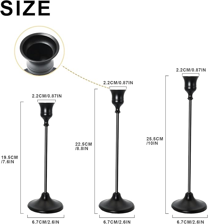 Candlestick Holders 3PCS, Black Metal Taper Candle Holder, Vintage Candle Holders for Pillar Candles, Table Mantel Wedding Festive Decor Party Party Decor Christmas Decorations