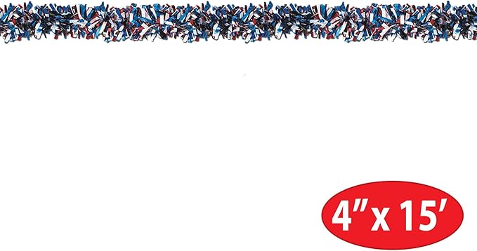 Beistle 50281-RWB 6-Ply Red, White and Blue Metallic Festooning Garland, 4" x 15'