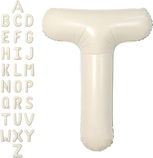 SUWEN 40 Inch Cream Large T Letter Balloons Big Foil Helium Letter Balloons A-Z Jumbo Mylar Happy Birthday Party Decorations for Girl Anniversary Party Supplies