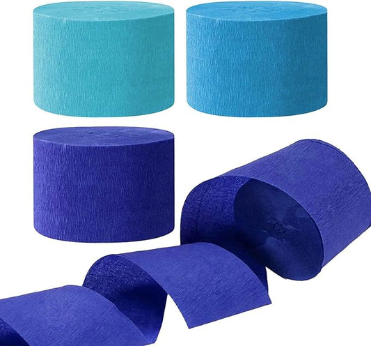 AIM & GGKK Blue Crepe Paper Streamers 1.8 Inch Widening 6 Rolls Party Streamer Festival Party Decorations,a roll of 25m/82ft Per Volume for Birthday Party,Wedding Decoration